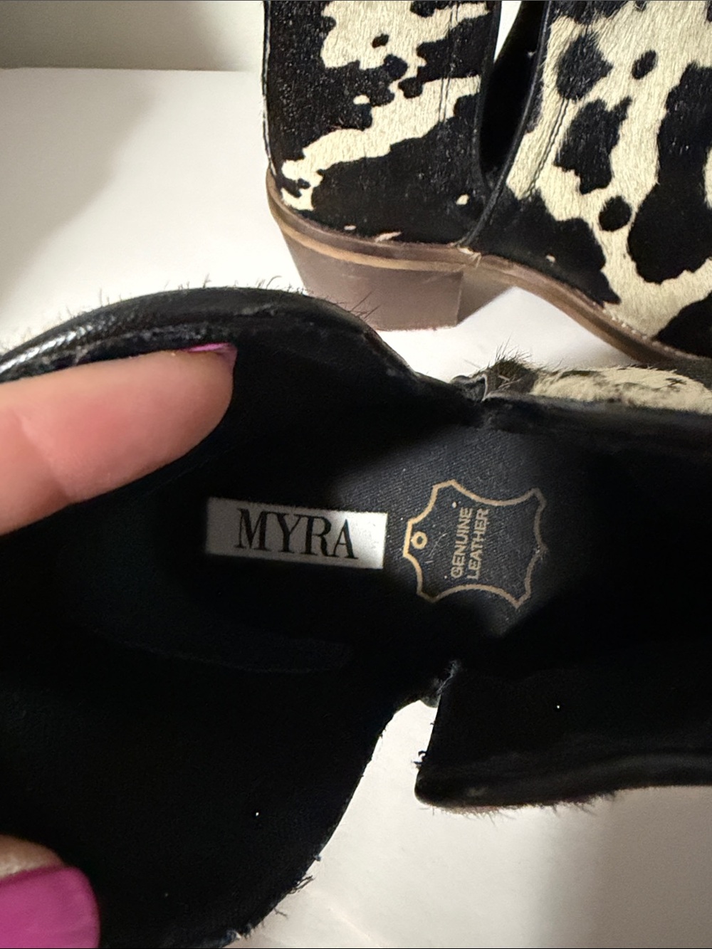 Myra Bag Black & White Cowhide Western Ankle Booties - Picture 2 of 8